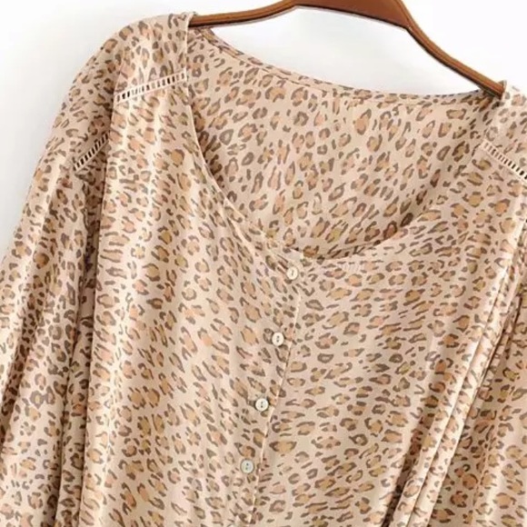 Bohemian Leopard Print Maxi Dress Button Up Gypsy - Picture 9 of 16